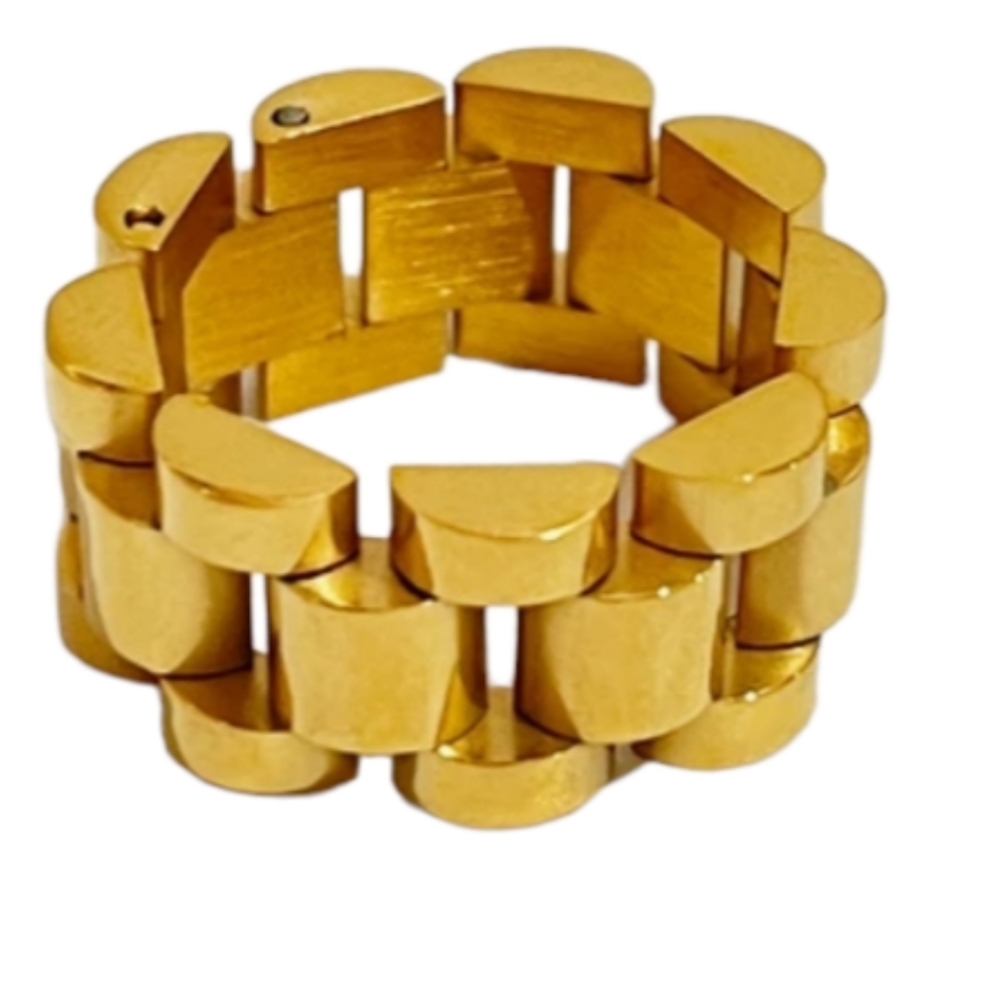 Stainless steel gold plated chunky watch band chain link ring